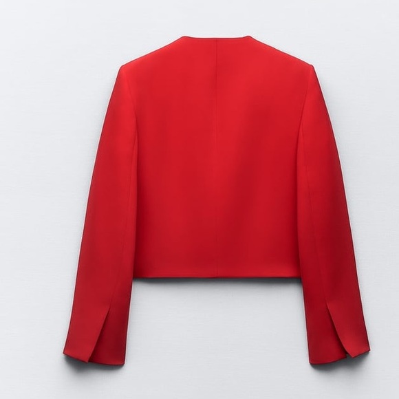 Zara Red Collarless Crop Blazer - Picture 14 of 16